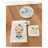 INLAY TRAY, DISH AND PORCELAIN TRINKET BOX