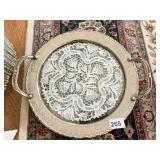 SERVICE TRAY W/ CENTER LINEN UNDER GLASS
