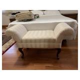 OFF WHITE SCROLL ARM QUEEN ANNE LEG UPHL. BENCH