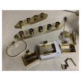 BRASS TONE BATHROOM HARDWARE, 3 TOILET PAPER