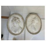 2 OVAL PLASTER WALL PLAQUES, LADIES PORTRAITS