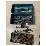 BLUE TOOLBOX WITH LIFT OUT AND A VARIETY OF TOOLS