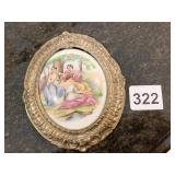 FRAMED HAND PAINTED PORCELAIN WOMEN PLAYING THE
