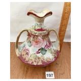 HAND PAINTED NIPPON DOUBLE HANDLE VASE 9" -