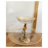ROSE BASE 2 TIER SERVING DISH W/ 2 GLASS DISHES