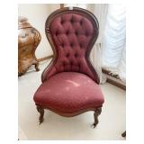 WALNUT TUFTED BACK VICTORIAN ARMCHAIR BURGUNDY