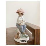 LLADRO BOY WITH PUPPY NUMBER 5401 NUMBER ON STUMP