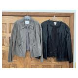 CHICOS SIZE 3 FRINGED FAUX LEATHER JACKET AND