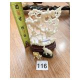 RESIN WOOD BASE CHINESE CARVING AND F2 ELEPHANTS