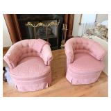 ROSE COLORED BARREL CHAIRS W/ ARM PROTECTORS