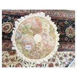 NEEDLE WORK ROUND PILLOW W/ TASSEL EDGE