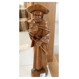 CARVED 16" FIGURE W/ BACKPACK AND BOWL