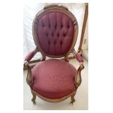 WALNUT TUFTED BACK VICTORIAN ARMCHAIR BURGUNDY