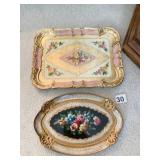 INLAY DRESSER TRAY AND OVAL FLORAL DRESSER TRAY