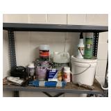 ASSORTED SHELF OF ITEMS, OIL FILTER, BONDO BODY