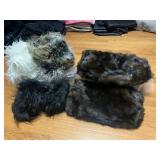 FAUX FUR CUFFS AND MUFFS, TWO PLASTIC SHOE BOXES