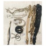 LOT OF LADIES BELTS INCLUDING SEQUIN, CHAIN, AND