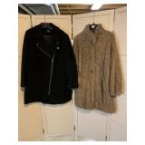 GALLERY SZ LARGE BROWN FURRY COAT, M&S BLACK ZIP