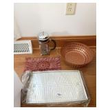 ELECTRIC HOT PLATE AND CRANBERRY DISH, COPPER