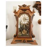 SHELF CLOCK BEAUTIFUL CARVED CASE, WORKING