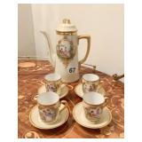 A R GERMANY TEAPOT AND 4 DEMITASSE CUPS/SAUCERS -