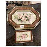 CAPODIMONTE RAISED 2 FRAMED PICTURES W/ FLOWERS