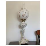 32" GERMAN PORCELAIN ELECTRIFIED OIL LAMP WITH