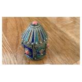SILVER ENAMELED CONTAINER W/ GEM STONE