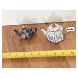 2 MINIATURE BRASS TEA POTS, ONE CLOISONNï¿½ AND B