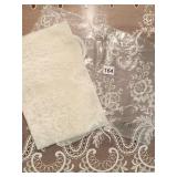 2 IVORY LACE CURTAIN PANELS, RAW EDGES (SEE