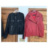 BERNARDO BLACK LEATHER JACKET AND RED COLLEZIONE