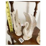 TWO PEARL FINISH SWANS MADE IN JAPAN ONE HAS A