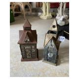2 DECORATIVE HOUSE SHAPED CANDLE LANTERNS