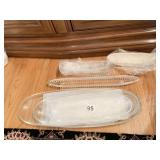GLASS SERVING DISHES 12 INCH, TWO 16 INCH, ONE 20
