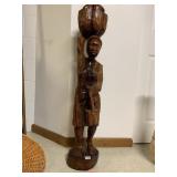 40" CARVED SOLID WOOD NATIVE WOMAN CARRYING