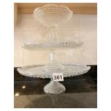 3 GORHAM CRYSTAL PIECES, 2 CAKE PLATES, PEDESTAL