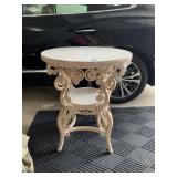 ORNATE CURLY WHITE WICKER TABLE WITH BRAIDED