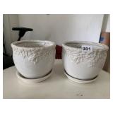 2 GLAZED POTTER PLANTERS WITH ATTACHED LINERS