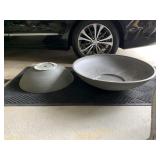 2 MATCHING PLASTIC LOW FLOWER PLANTER BOWLS,