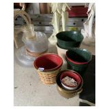 BRASS PLANTER, WICKER PLANTER, ASSORTED PLASTIC