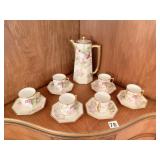 LIMOGES B AND H FRANCE TEAPOT WITH SIX CUPS AND