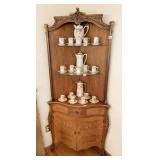 FRENCH INLAY CORNER DISPLAY CABINET CENTER DRAWER