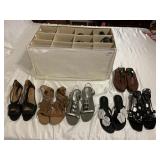 SHOE ORGANIZER W/ 6 PAIRS SZ. 9 SHOES .