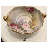 NORITAKE DOUBLE HANDED ROSE BOWL HAND PAINTED