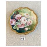 LIMOGES FRANCE GOLD RIM PINK ROSE 9.5 INCH PLATE