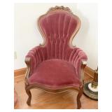 VICTORIAN PARLOR CHAIR HIGH BACK SLUM VELVET ROSE