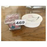 PINK GLASS AND SILVER TRINKET BOX, IN LAID SHELL