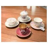 3 TEACUPS AND CONDIMENT SET WITH EXCELLENTLY