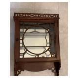 MAHOGANY CURIO TEA CABINET WITH FRETTED GLASS