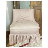 PINK UPHOLSTERED CHAIR WITH RUFFLED SKIRT, 31H BY